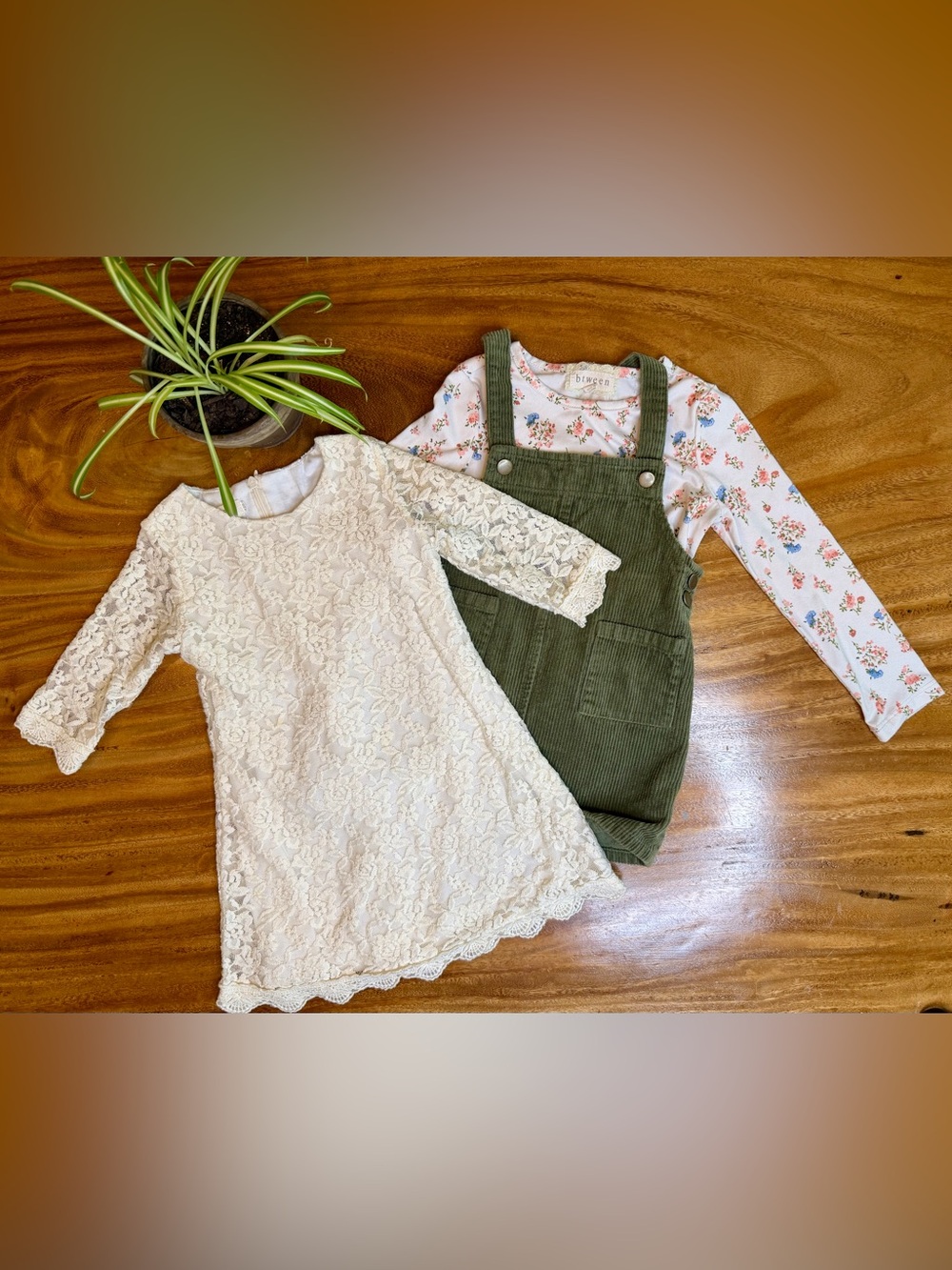 Btween + April Girl | Corduroy Pinafore & Lace Dress Bundle - 3T